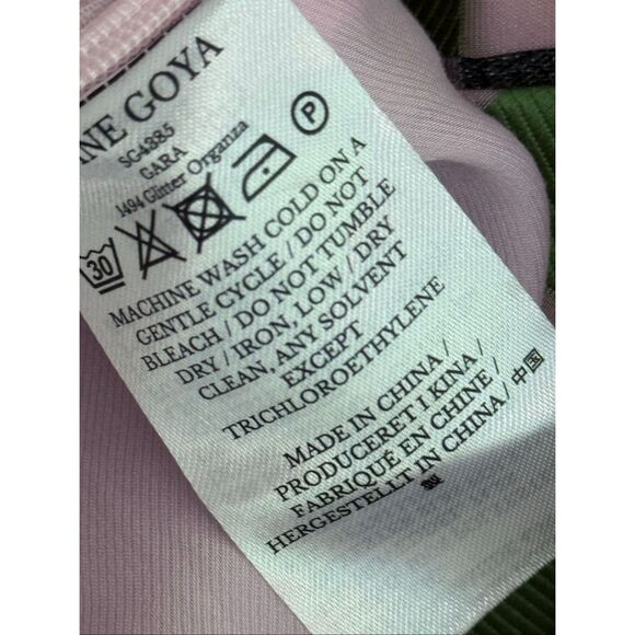 Stine Goya Gara Metallic Check Balloon Sleeve Peplum Top Green Women's Small - Picture 9 of 10